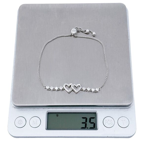 Vintage PAJ Sterling Silver 925 White Topaz Heart Slider Bracelet 4"-9" - Picture 5 of 6